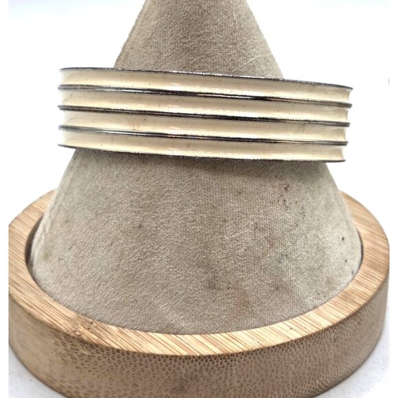 Vintage Silver-Tone  Bangle Bracelet With Ribbed Design - Picture 1 of 2